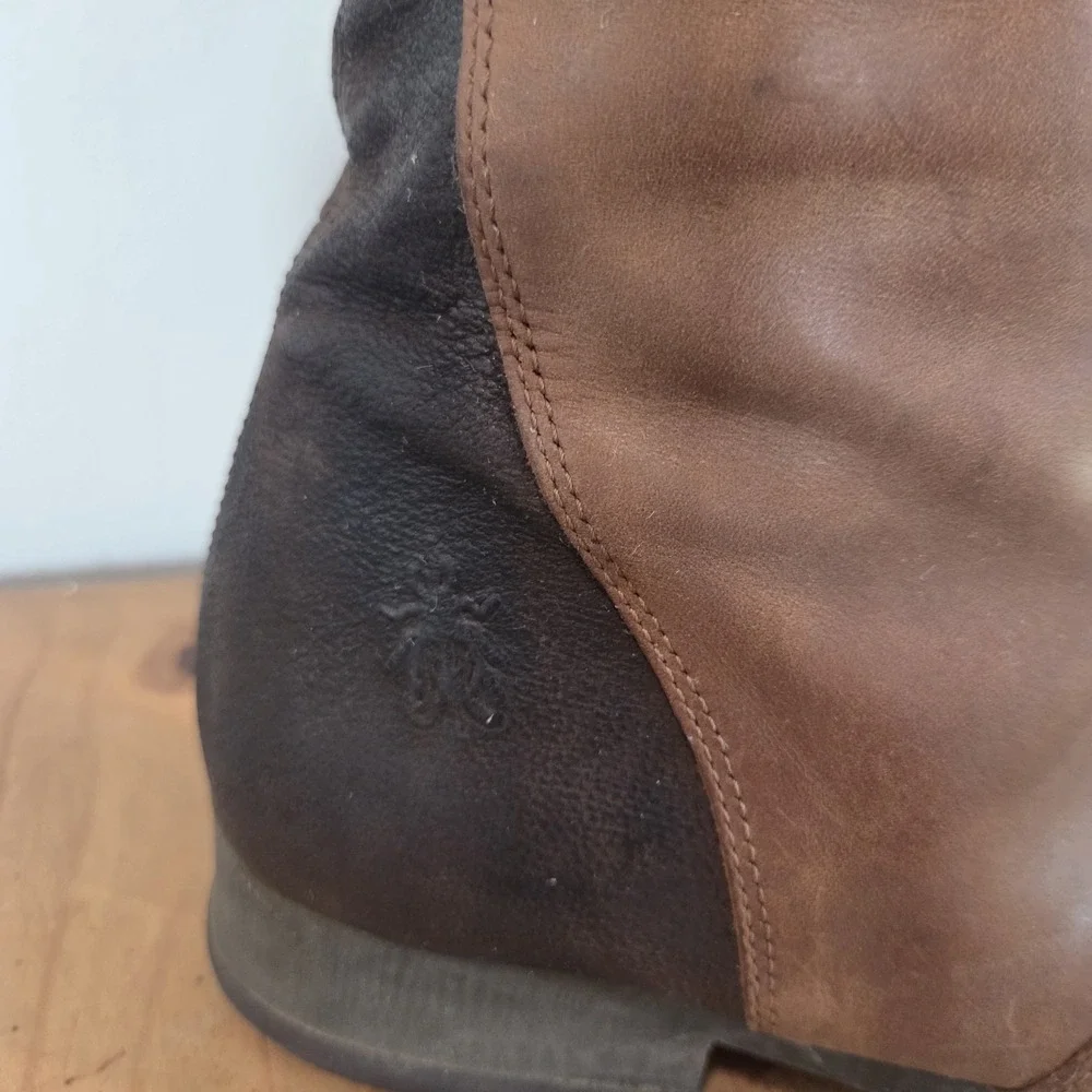 FLY London Women's 42 Brown Leather Knee High Riding Boots Zip Distressed